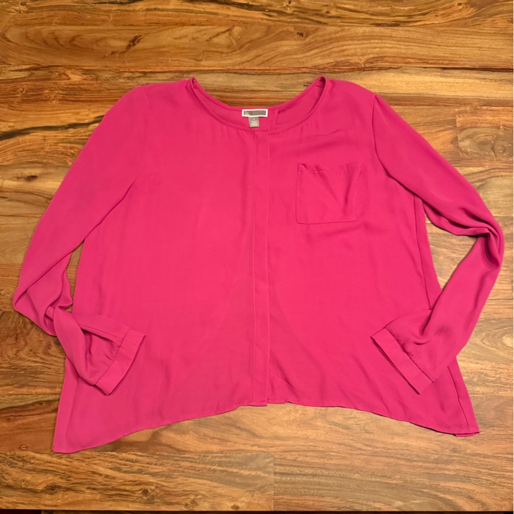 Pink Button-Up Long Sleeve Boxy Fit Flutter Back Chelsea28 Women’s Top